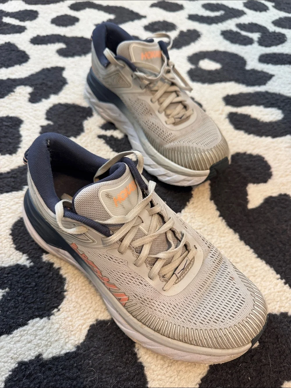 Hoka Bondi 7 running shoe- Gray and Navy with Orange Logo- size 8.5